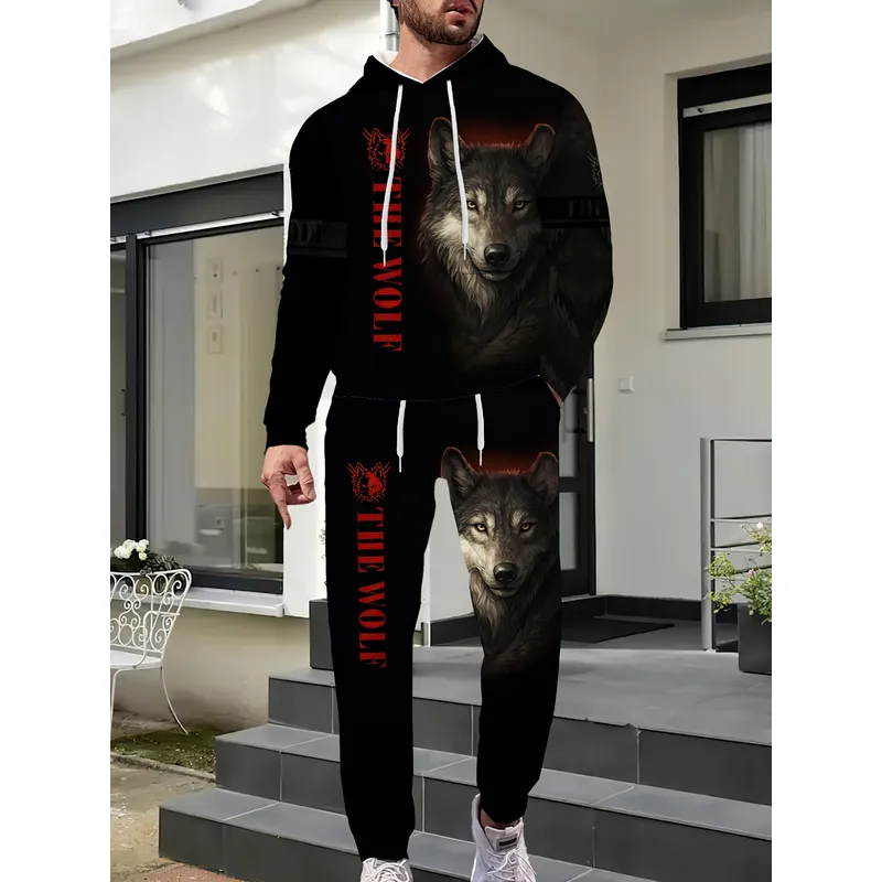 3D Printing Design Free - Men's Fashion Sweater Set Wolf Pattern